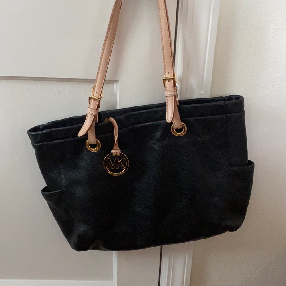 Michael Kors Black Satchel with Tan Straps